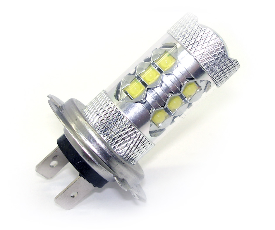Светодиодная автолампа H7 - Cree 16Led + Линза white (1шт.) 80W