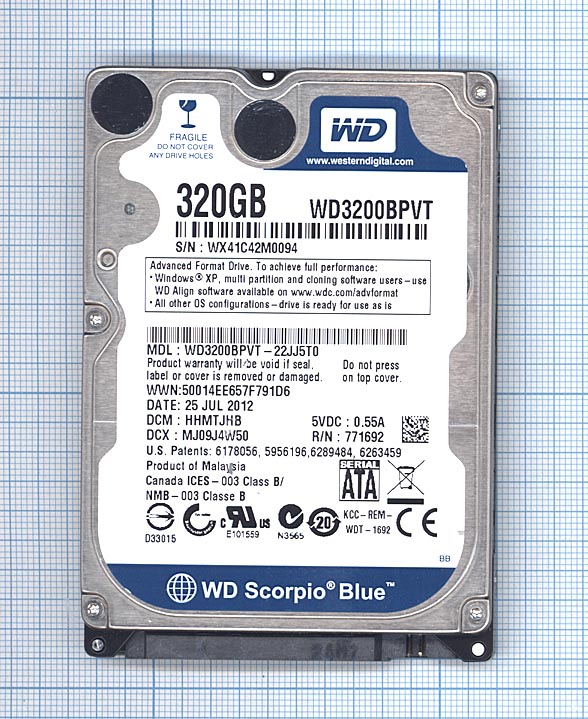 Жесткий диск 2.5" WD Scorpio Blue 320GB, SATA II, WD3200BPVT