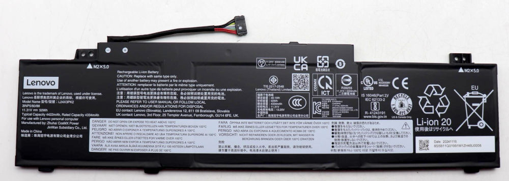 Аккумуляторная батарея для ноутбука Lenovo IdeaPad Slim 5 14IRH10R (L24X3PK2) 11.31V 50Wh