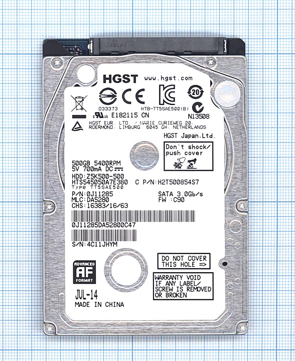 Жесткий диск HDD 2,5" 500GB HGST Z5K500-500 HTS545050A7E380