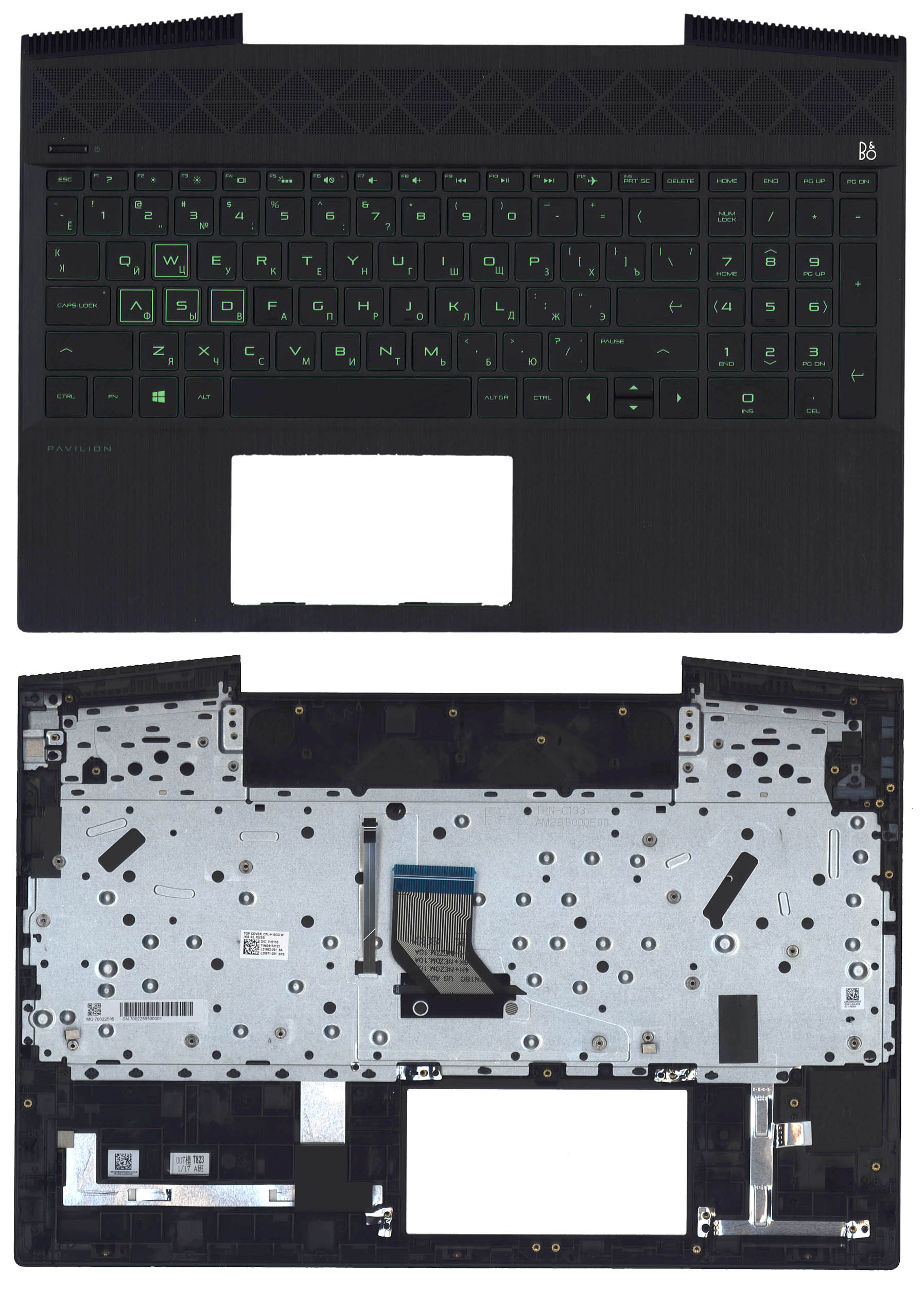 Топкейс для HP Pavilion Gaming 15-CX зеленая подсветка