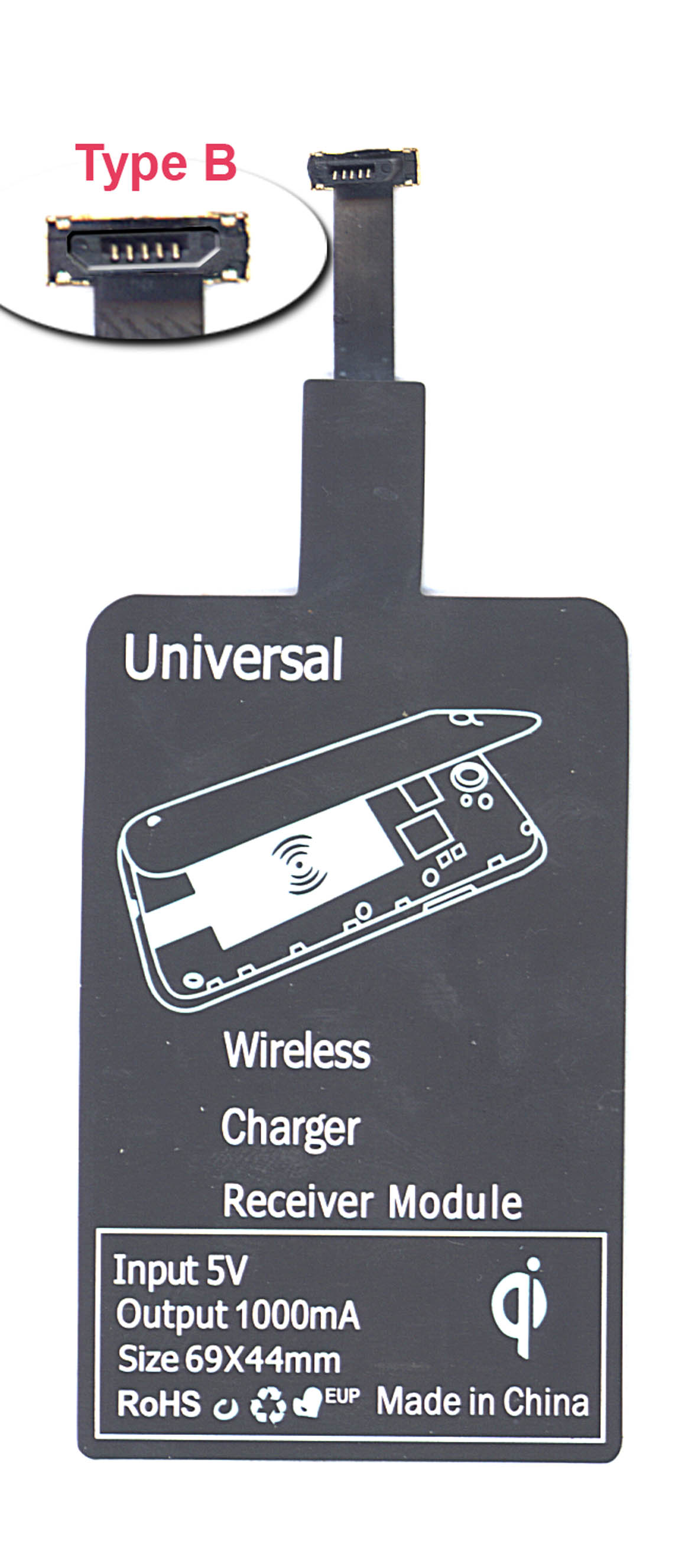 QI-адаптер для беспроводной зарядки Универсальный под разъем micro usb (Type B)