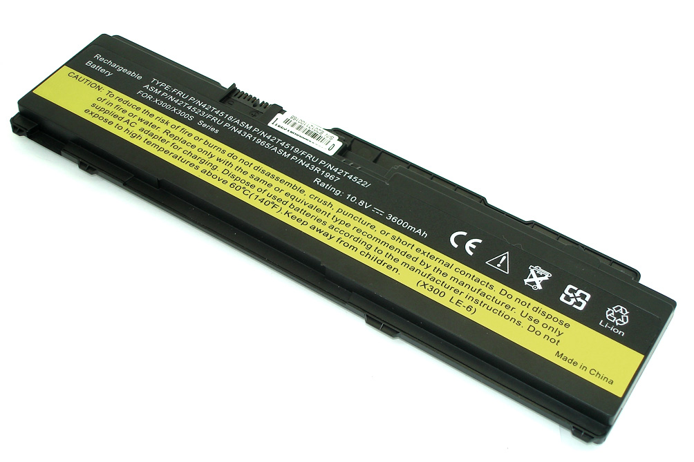 Аккумуляторная батарея для ноутбука Lenovo ThinkPad X300, X301 (43R1965) 3600mAh OEM черная