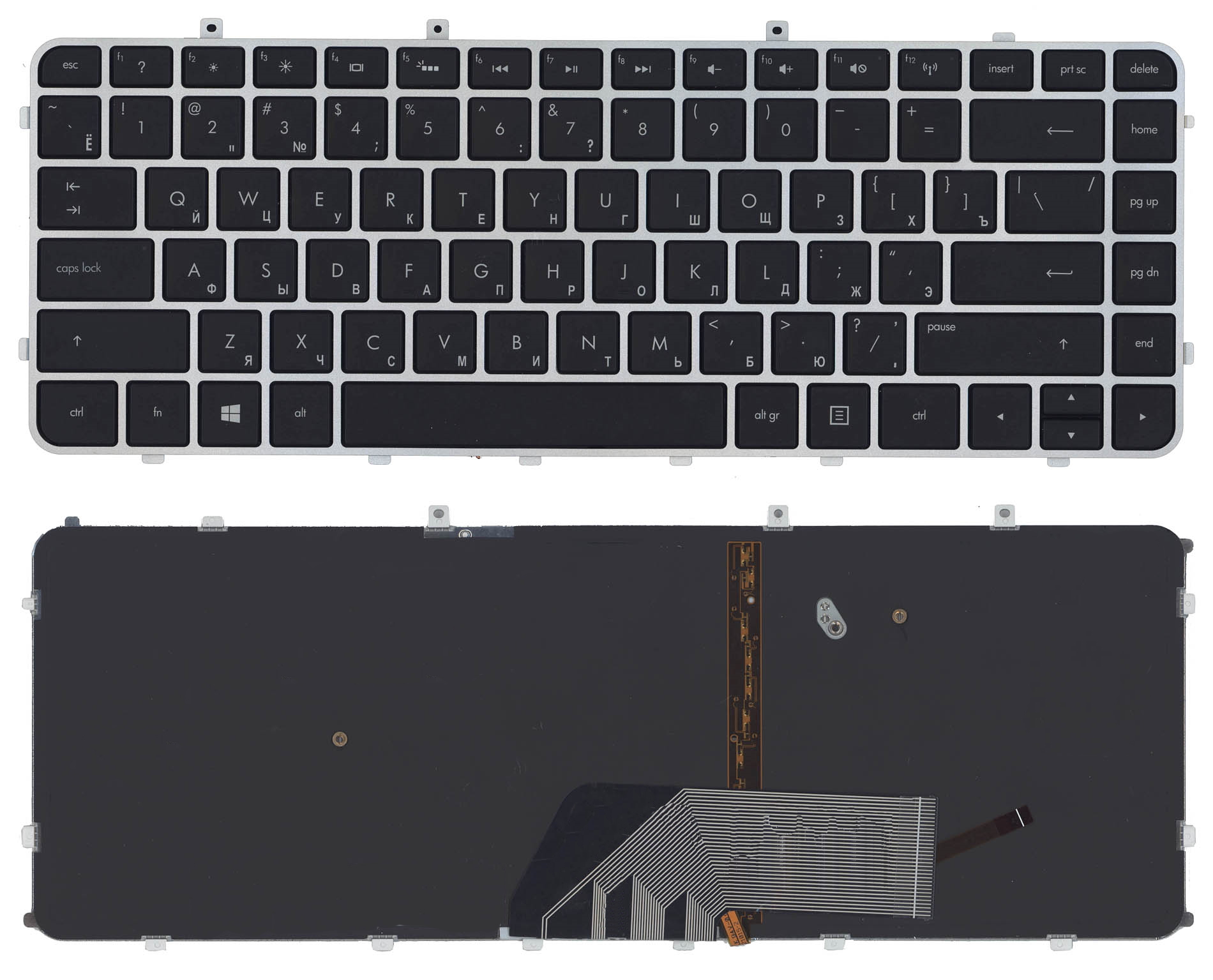 Клавиатура для ноутбука HP Envy 4-1000 Envy 6-1000 черная с серебристой рамкой и подсветкой