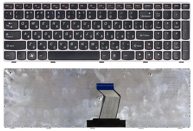 Клавиатура для ноутбука Lenovo IdeaPad Z560 Z565 G570 G770 черная с бронзовой рамкой