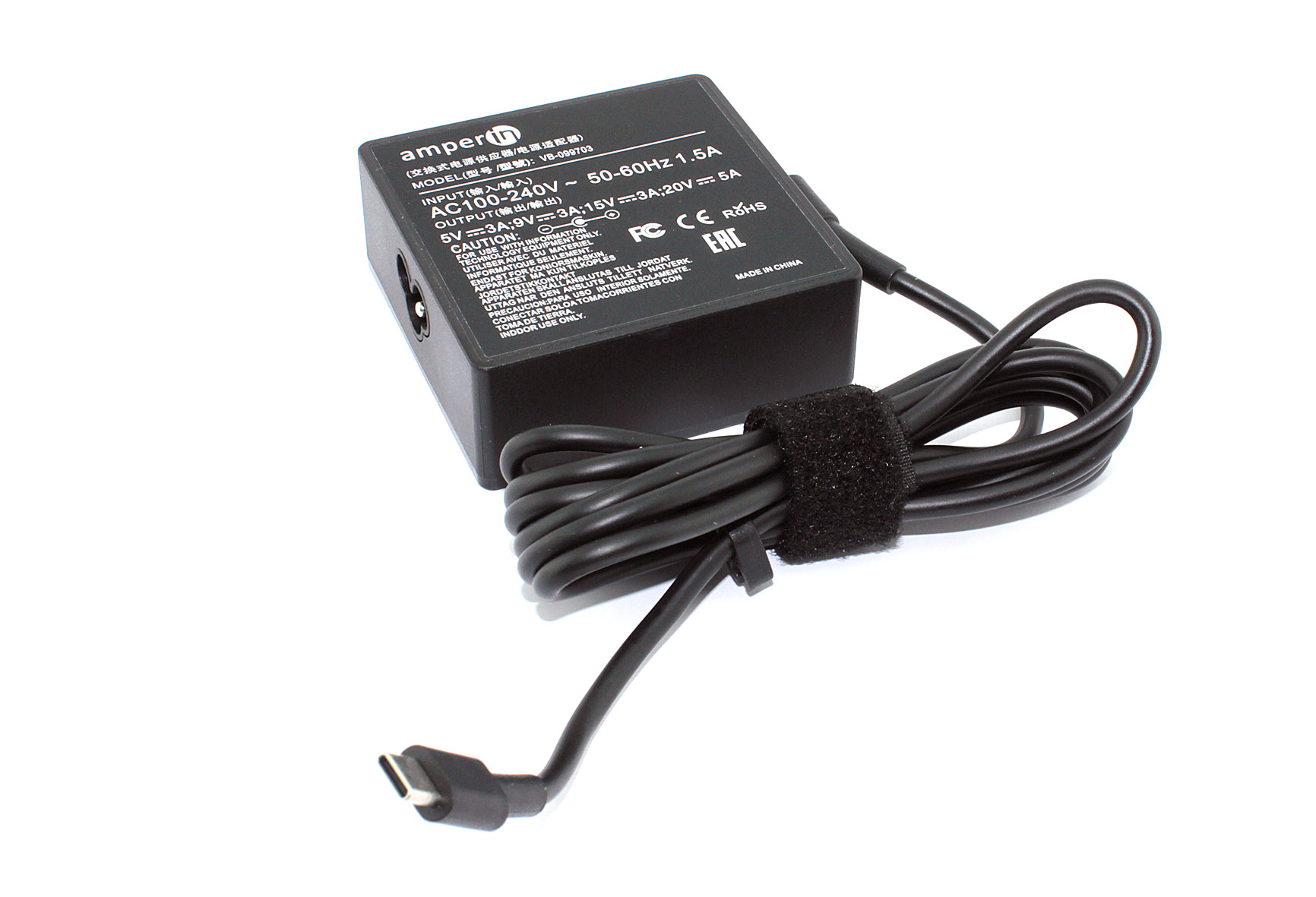 Блок питания (сетевой адаптер) Amperin 5V 3A - 20V 5A 100W Type-C квадратный корпус