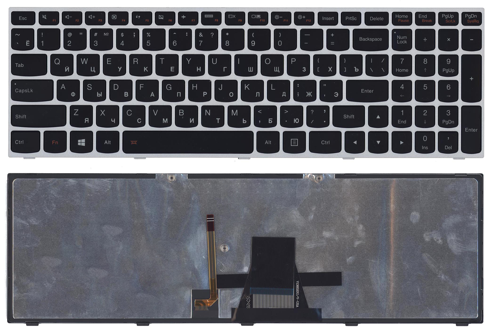 Клавиатура для ноутбука Lenovo IdeaPad G50-70 G50-30 черная с серой рамкой c подсветкой