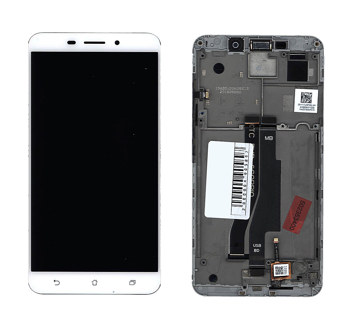 Модуль (матрица + тачскрин) для Asus ZenFone 3 Laser ZC551KL белый с рамкой Б/У