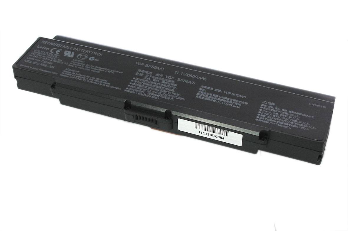 Аккумуляторная батарея для ноутбука Sony Vaio VGN-CR (VGP-BPS9) 6600mAh OEM черная