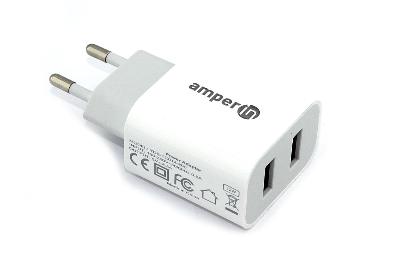 Блок питания (сетевой адаптер) Amperin 5V/2.4A 2USB (YDS-TC012-200) white
