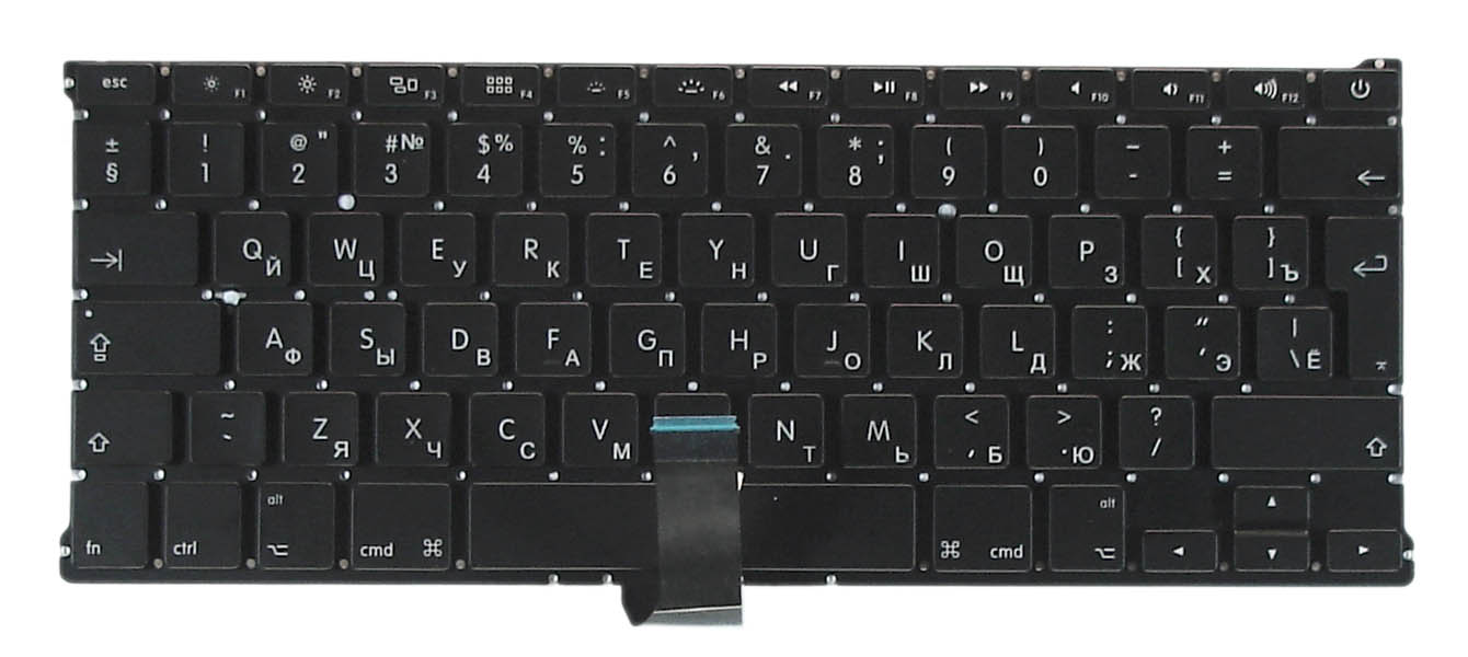 Клавиатура для ноутбука MacBook A1369 2011+ черная с подсветкой, большой ENTER