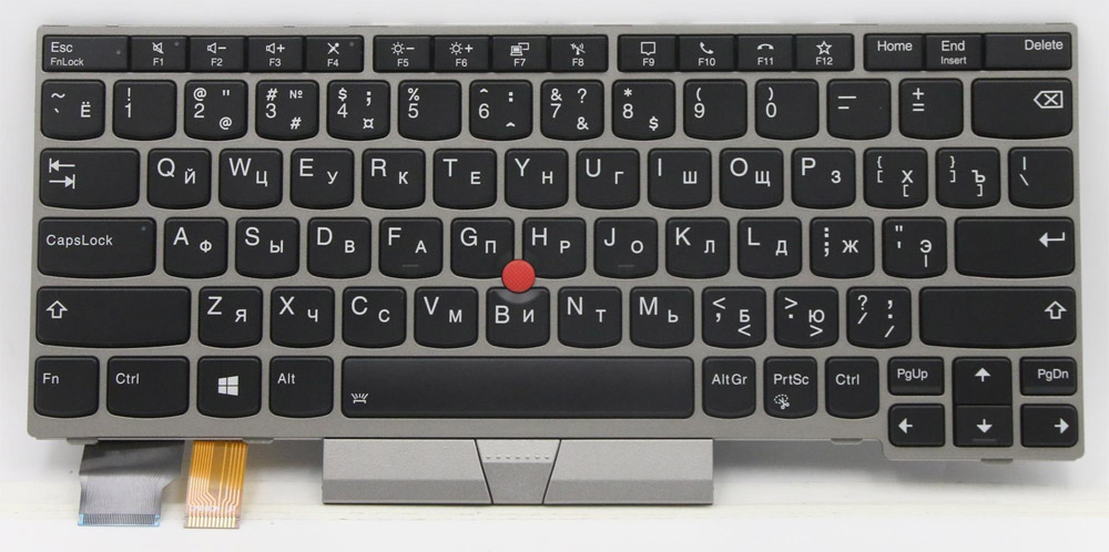 Клавиатура для ноутбука Lenovo X13, L13 gen 2, L13 Yoga Gen 2 серебристая с подсветкой и указателем