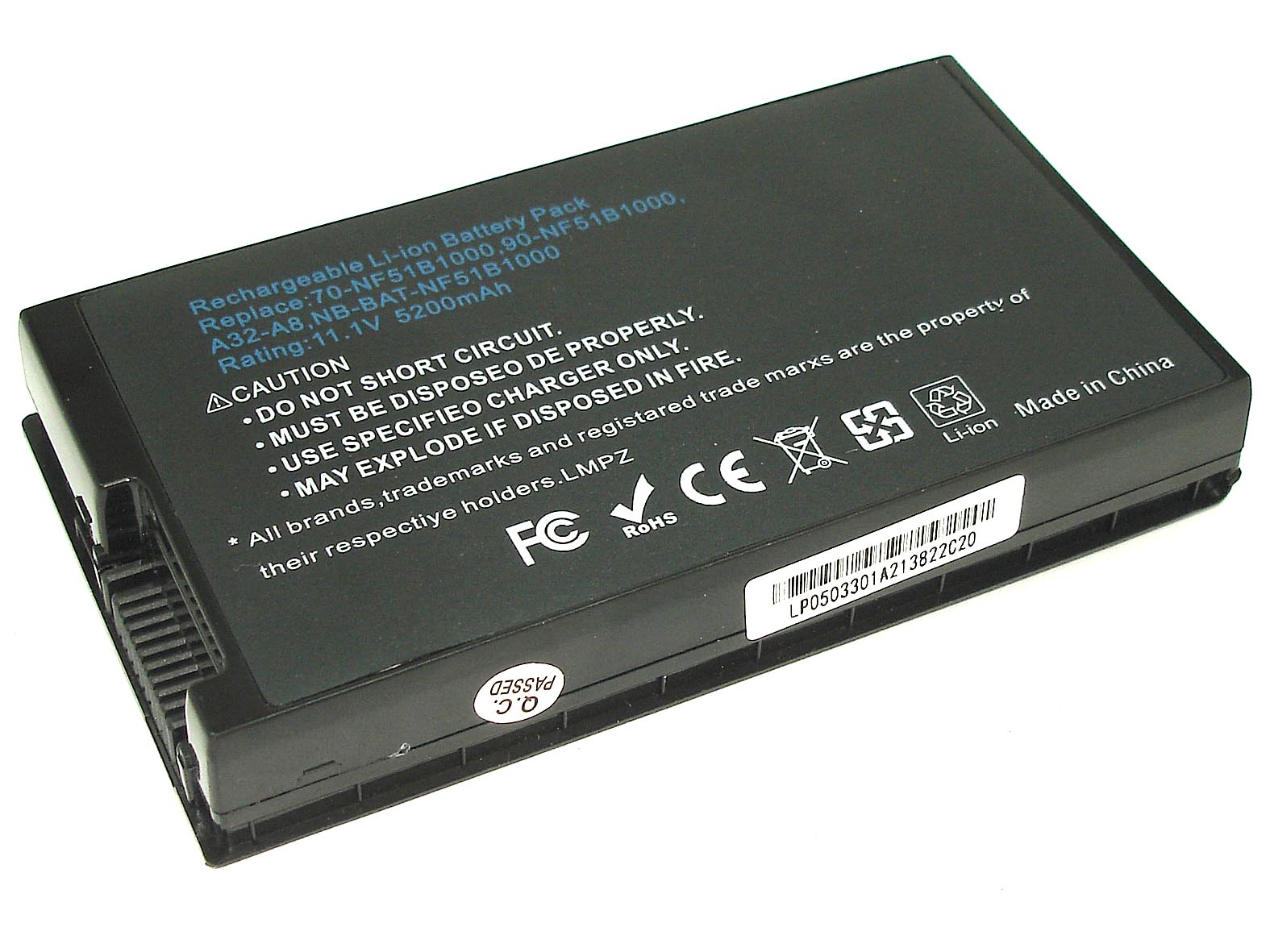 Аккумуляторная батарея для ноутбука Asus A8, F8, F50, F80 5200mAh A32-A8 OEM черная