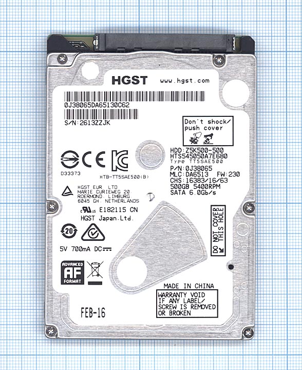 Жесткий диск HDD 2,5" 500GB HGST Z5K500-500 HTS545050A7E680