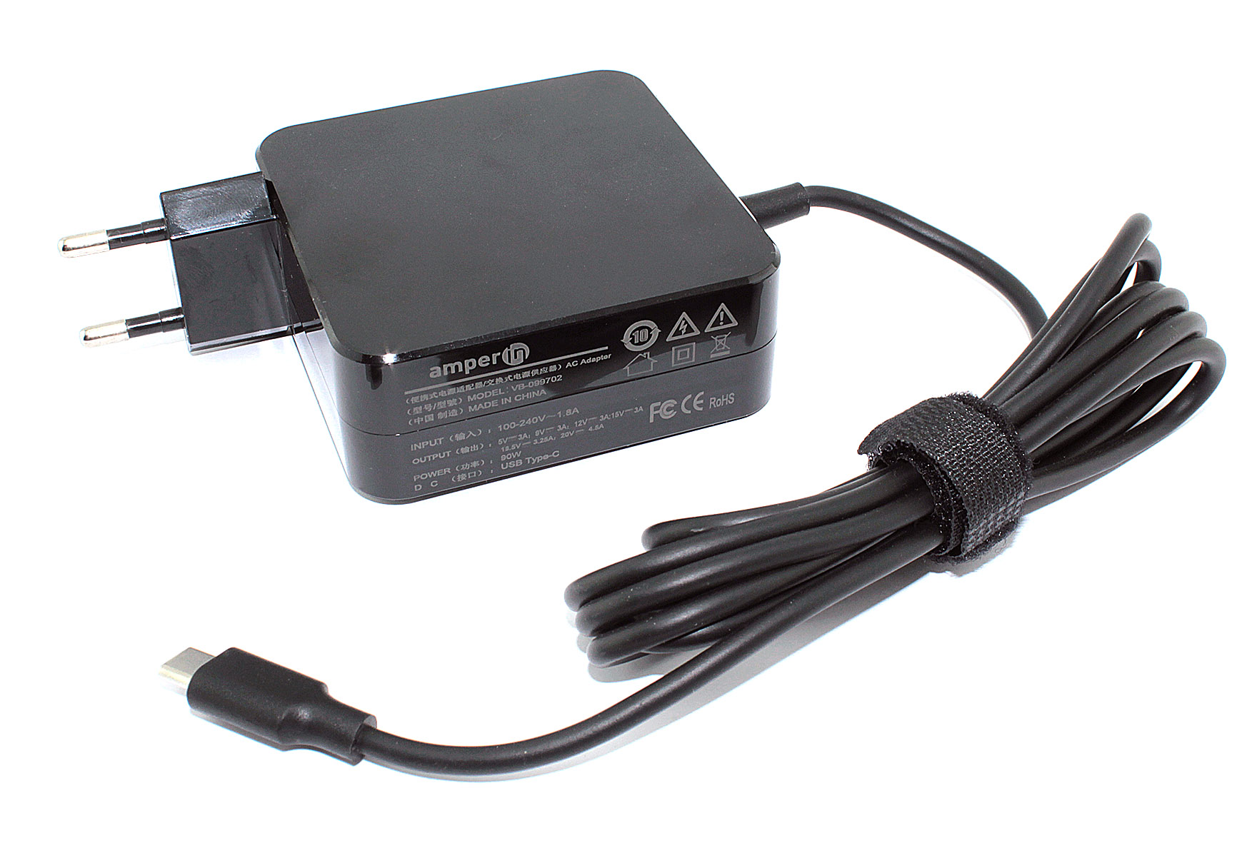 Блок питания (сетевой адаптер) Amperin 5V 3A - 20V 4,5A 90W Type-C квадратный корпус