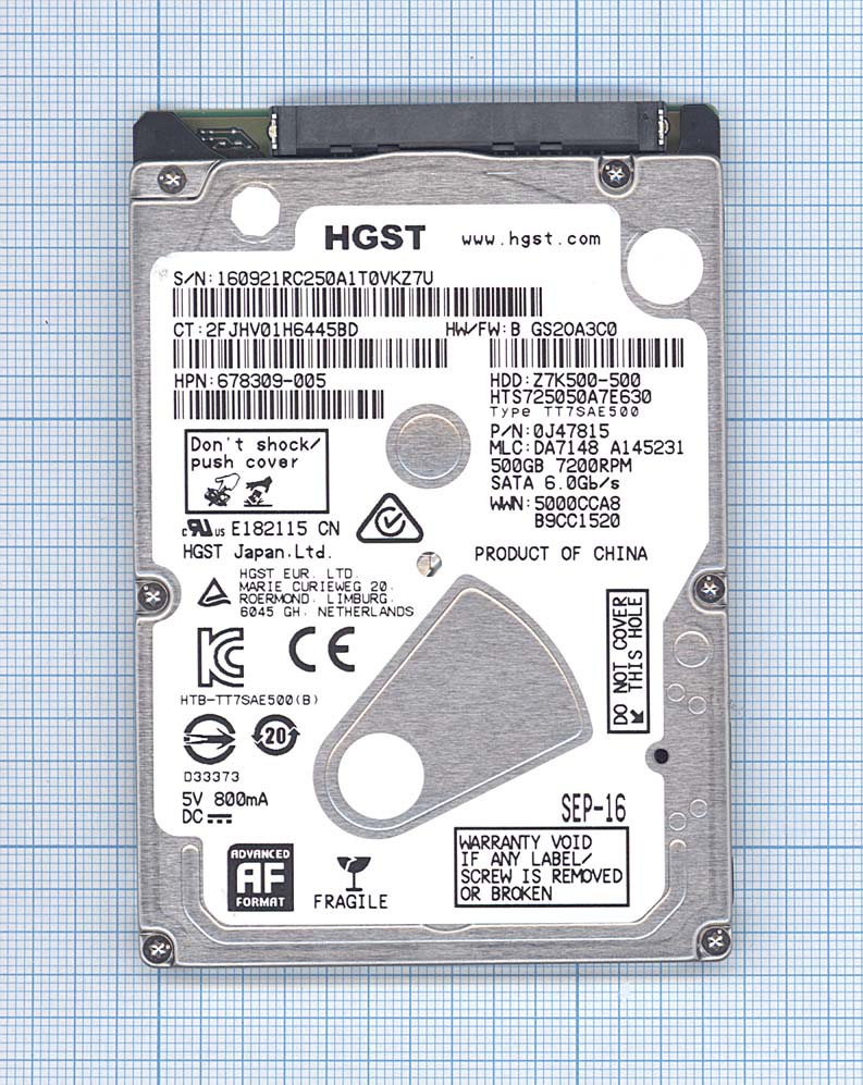 Жесткий диск HDD 2,5" 500GB HGST Travelstar Z7K500-500