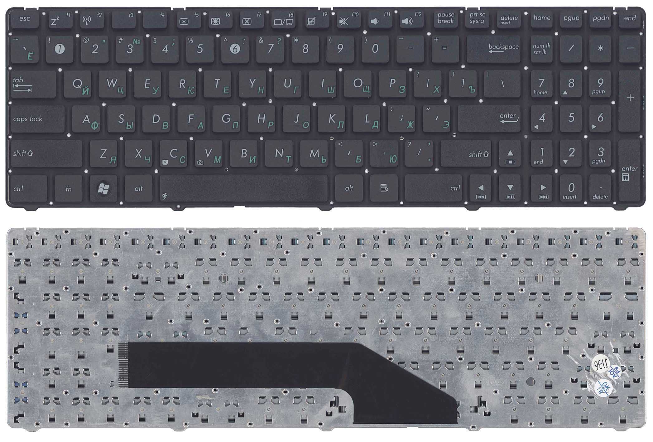 Клавиатура для ноутбука Asus K50 K60 K70 черная без рамки (плоский Enter)
