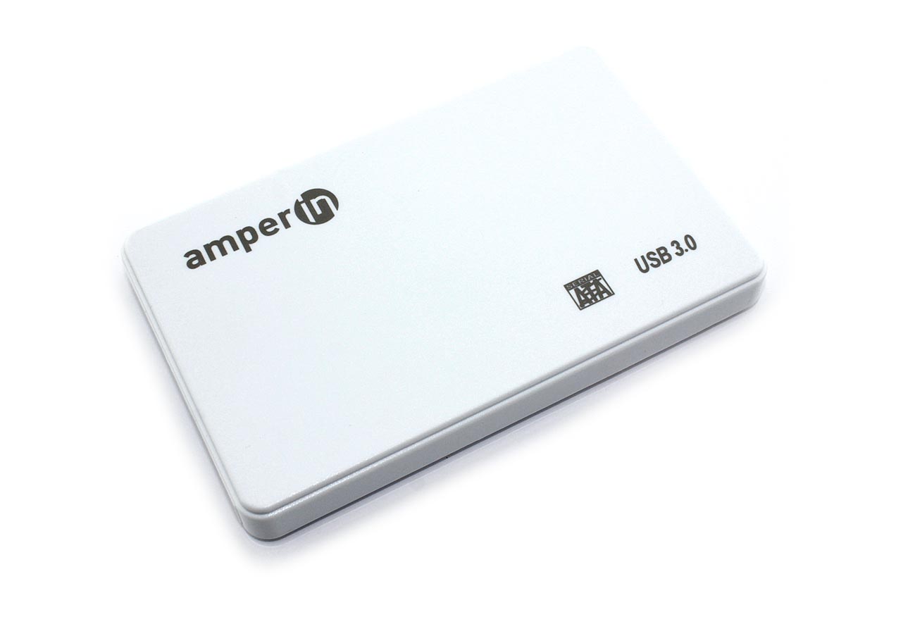 Корпус для жесткого диска Amperin AM25U3PW 2,5", USB 3.0, пластиковый, белый 2 шт