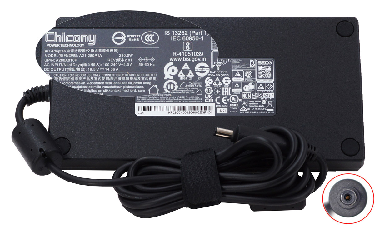Блок питания (сетевой адаптер) для ноутбуков Acer 19.5V 14.36A 280W 5.5x1.7mm