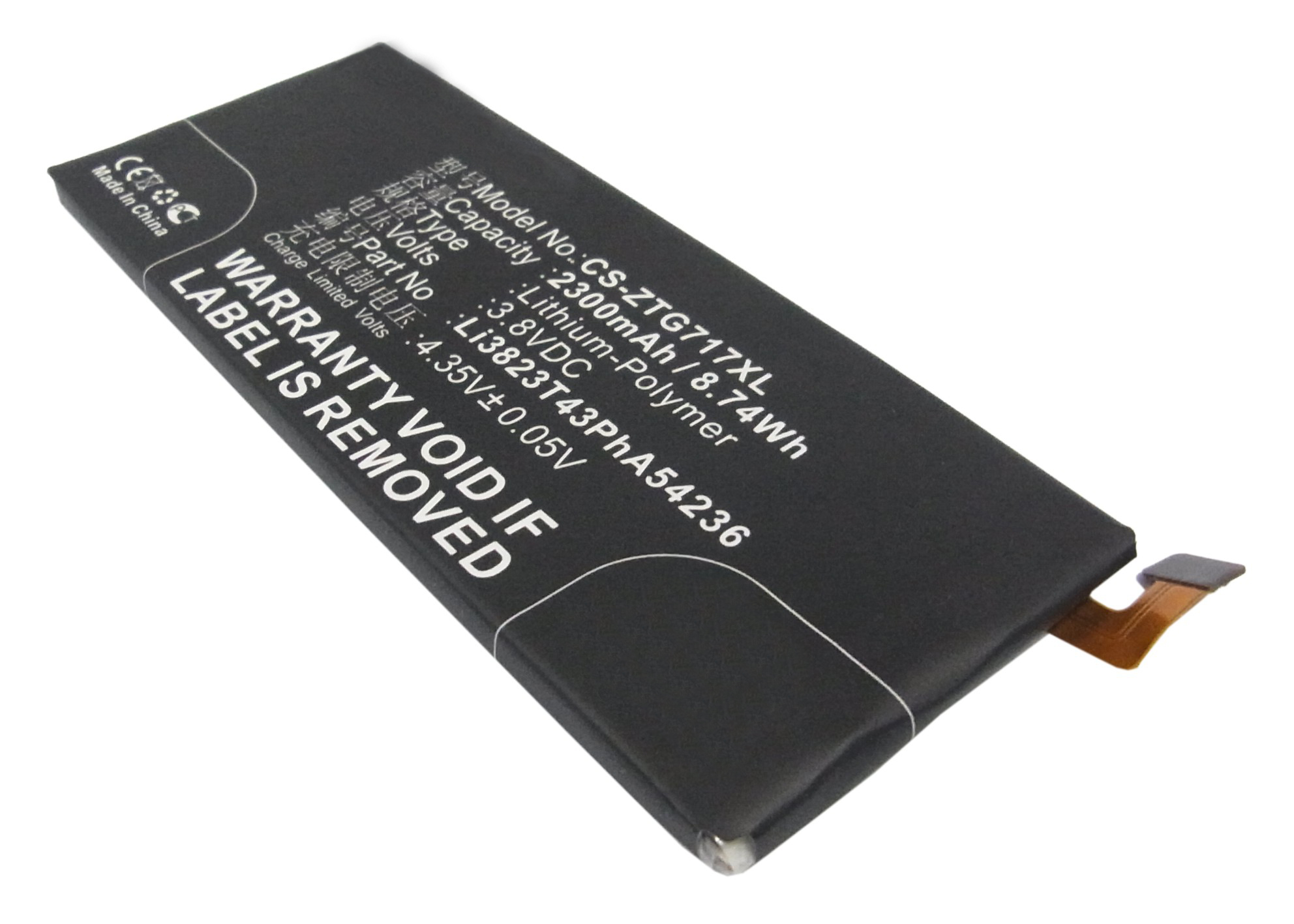 Аккумулятор CS-ZTG717XL ZTE Li3824T43P6hA54236-H для ZTE Blade S6 G717C 3.8V / 2300mAh / 8.74Wh