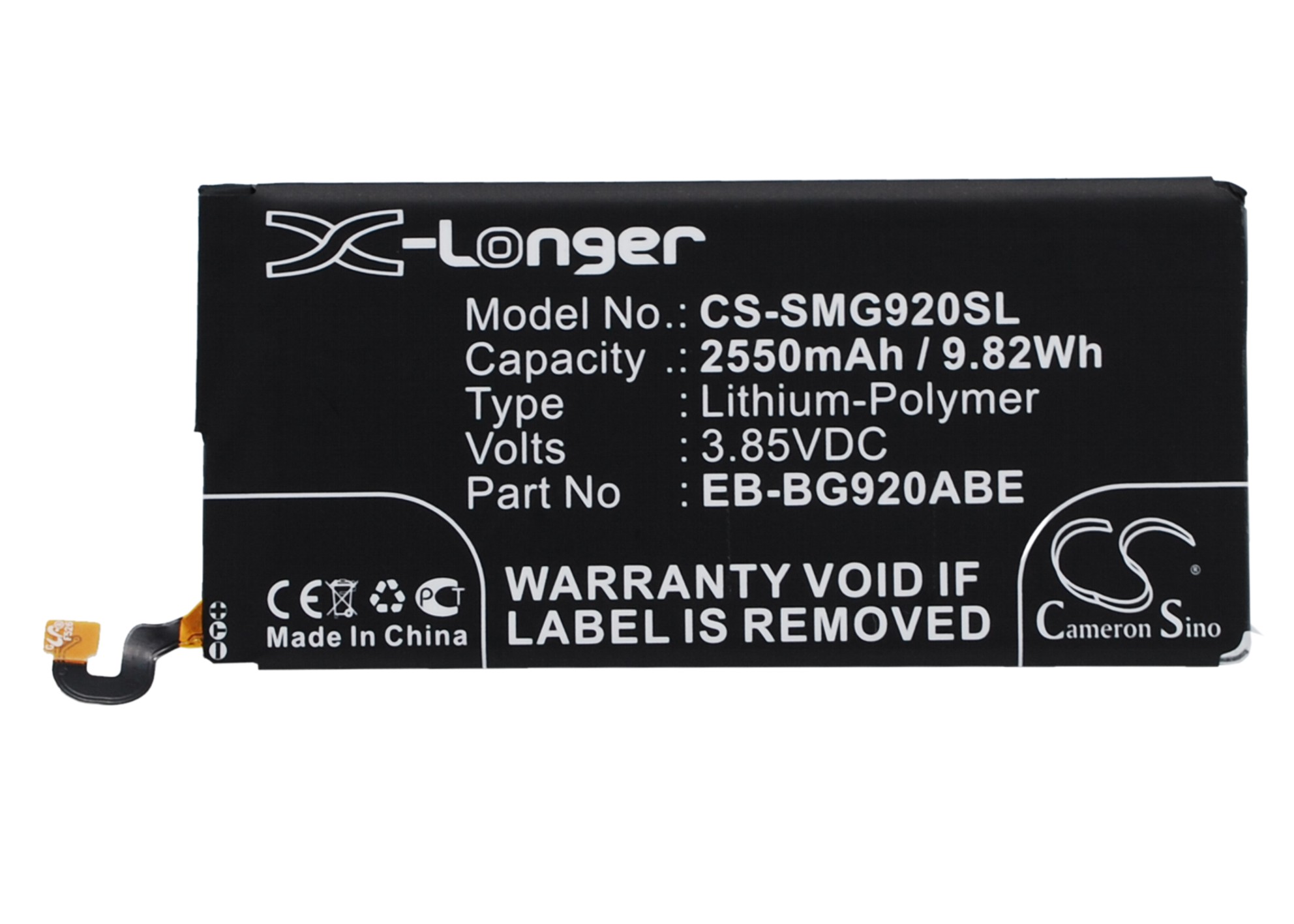 Аккумулятор CS-SMG920SL EB-BG920ABE для Samsung Galaxy S6 3.85V / 2550mAh / 9.82Wh