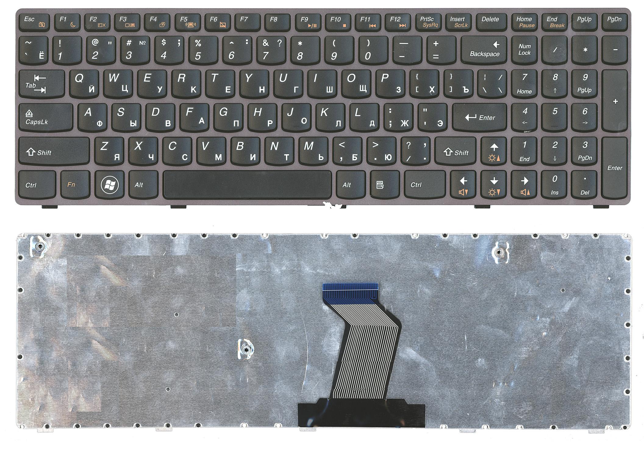 Клавиатура для ноутбука Lenovo IdeaPad B570 B580 V570 Z570 Z575 B590 черная с бронзовой рамкой