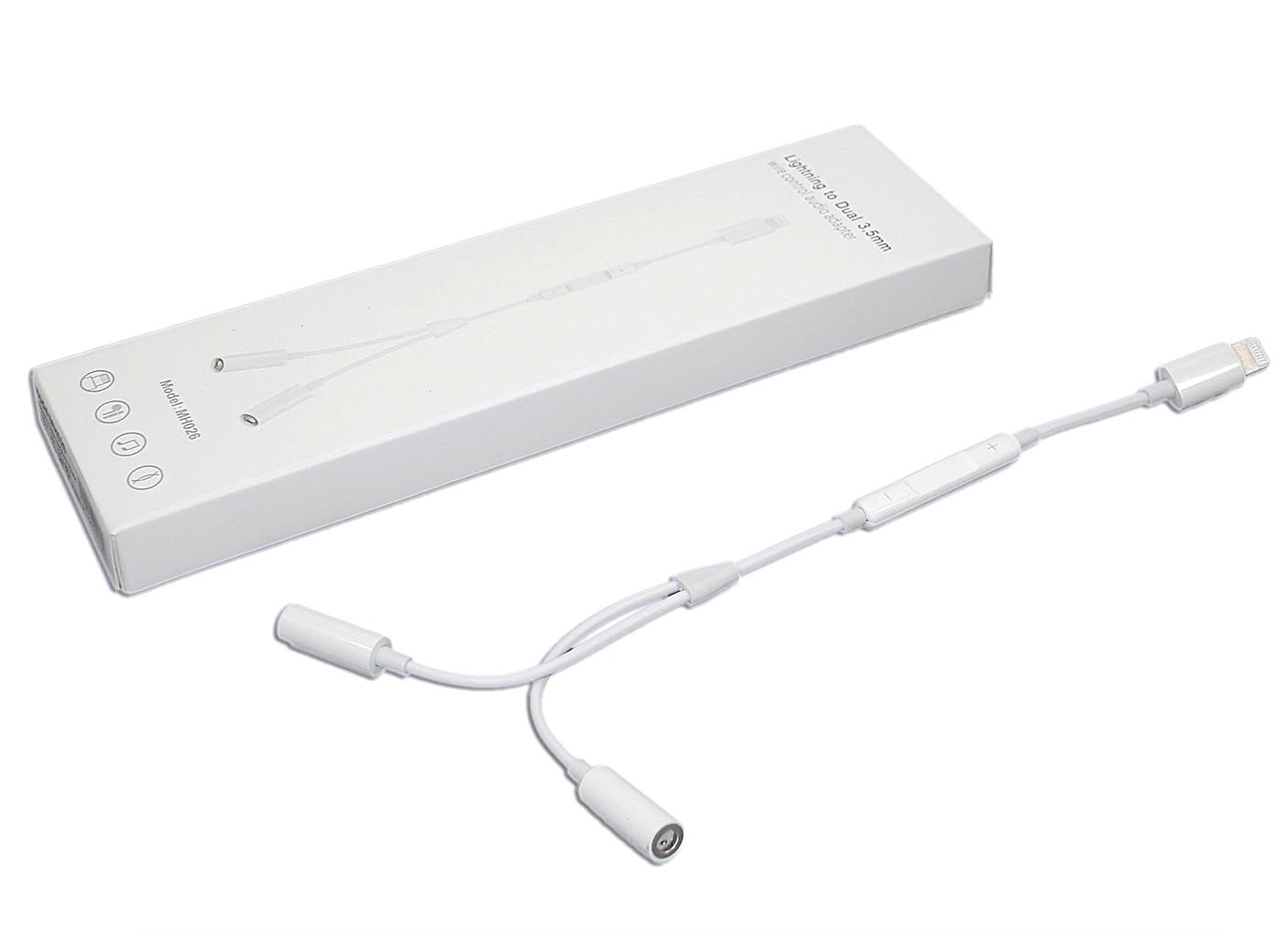 Аудио Адаптер MH026 Lightning - Dual 3,5mm (20 см) (белый) с регулировкой громкости