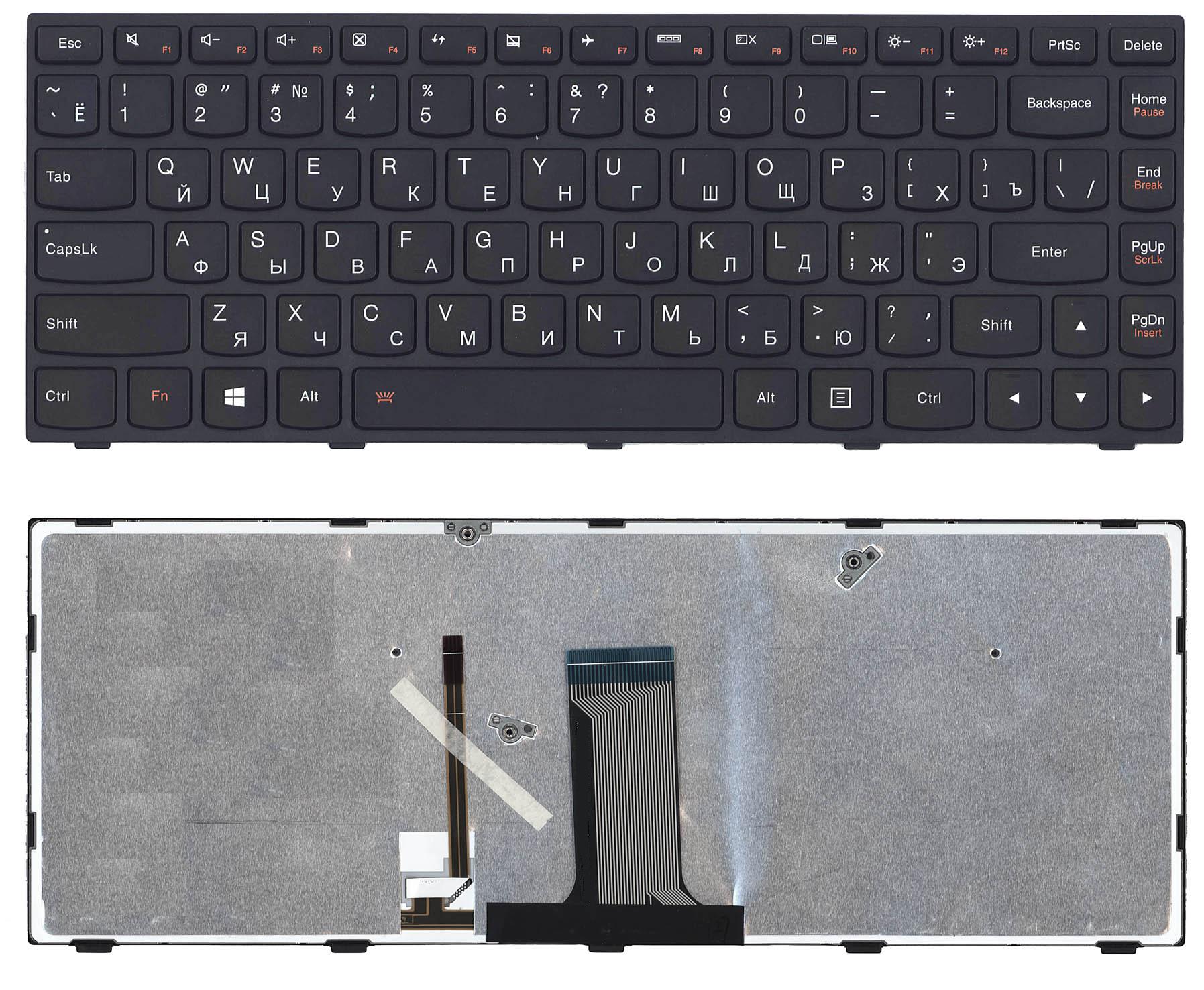 Клавиатура для ноутбука Lenovo Flex 2-14 G40-30 G40-70 черная с черной рамкой с подсветкой