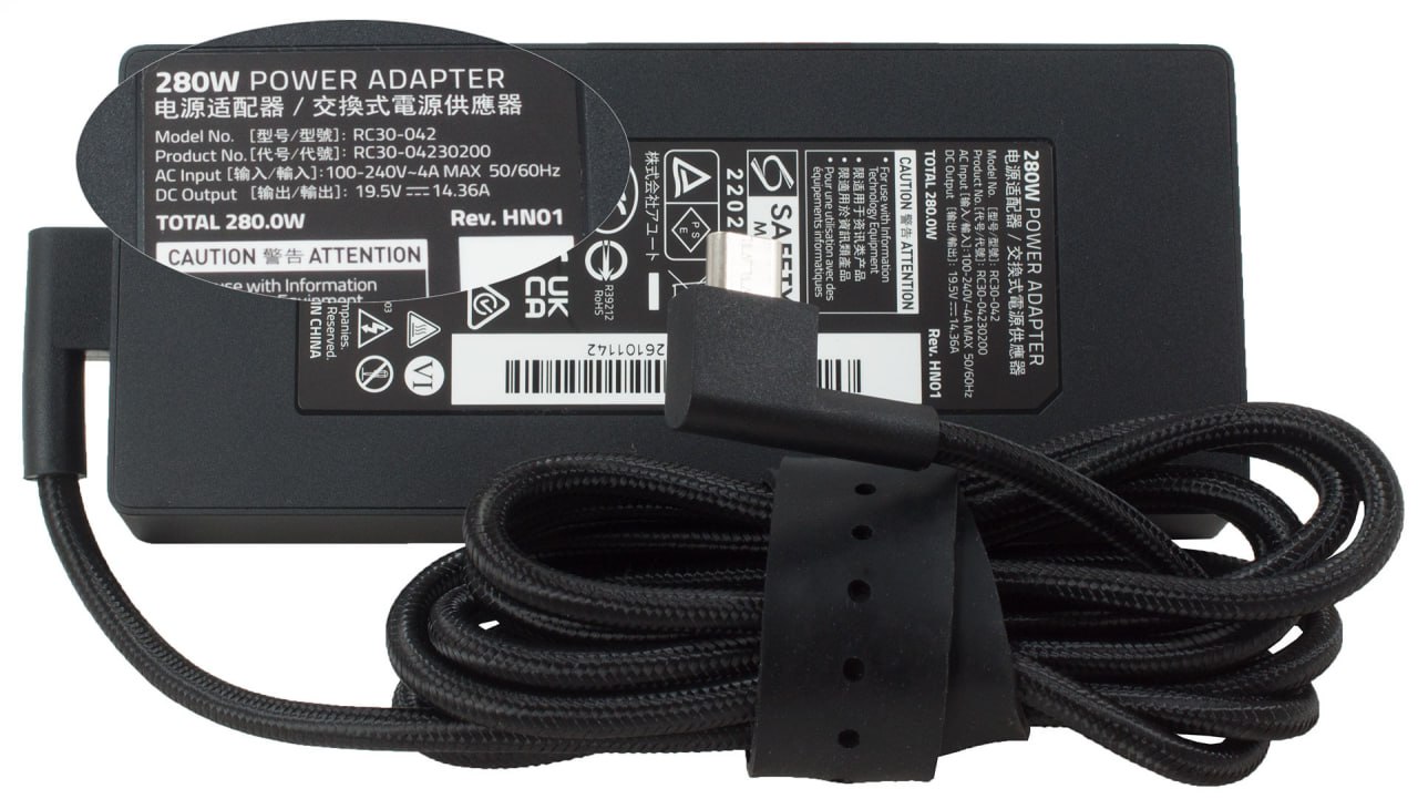Блок питания (сетевой адатер) для ноутбуков Razer 19,5V 14,36A 280W special connector