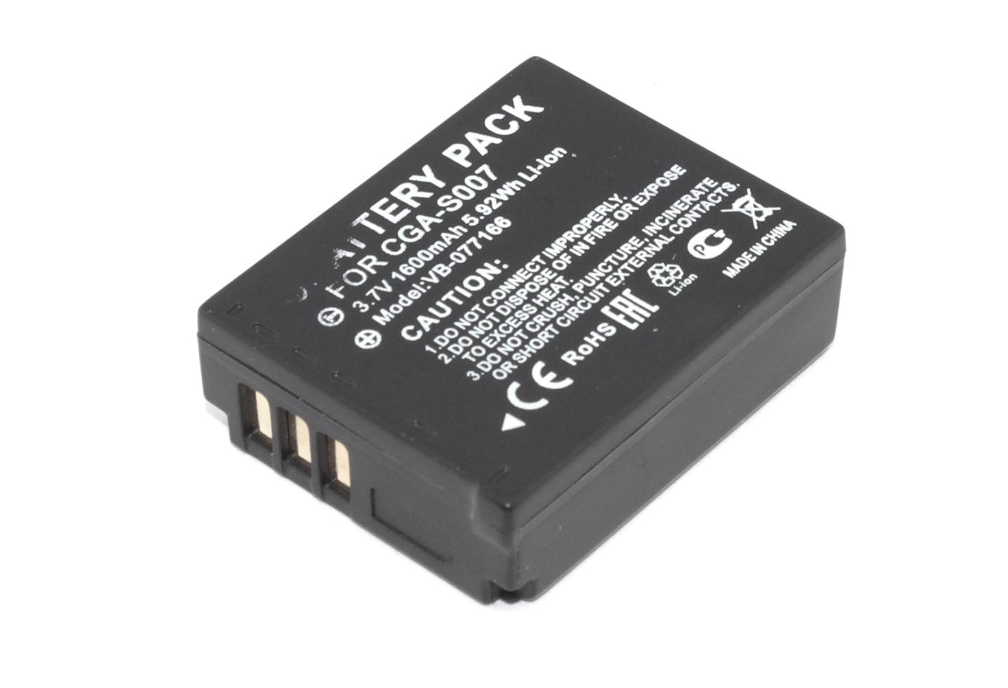 Аккумуляторная батарея для фотоаппарата Panasonic Lumix DMC (CGA-S007) 3.7V 1600mAh Li-ion
