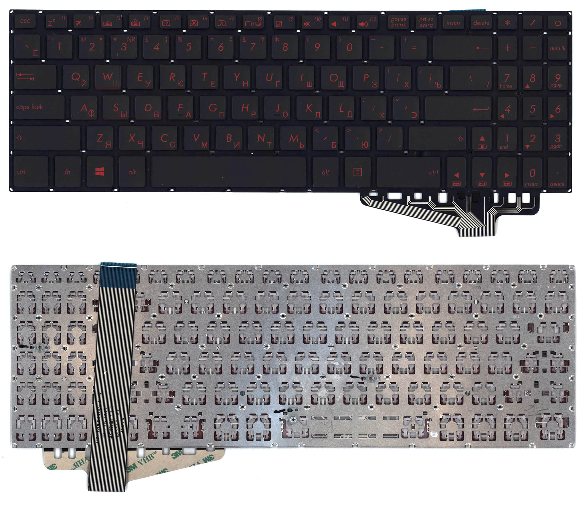 Клавиатура для ноутбука Asus FX570 черная с красной подсветкой