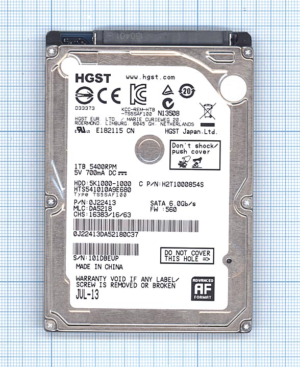 Жесткий диск HDD 2,5" 1TB HGST 5K1000-1000 HTS541010A9E680