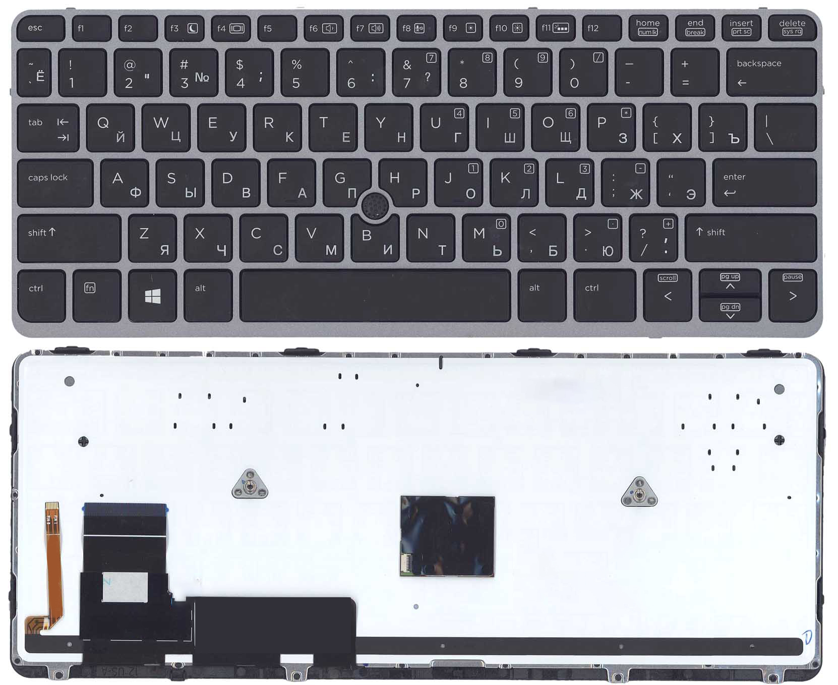 Клавиатура для ноутбука HP EliteBook 720 G1 G2 725 G2 черная с серебристой рамкой с подсветкой