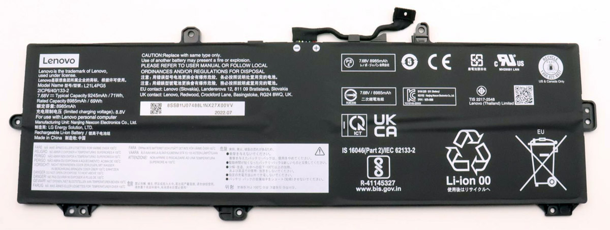 Аккумуляторная батарея для Lenovo 5 Chrome 16IAU7 (L21L4PG5) 7.68V 71Wh