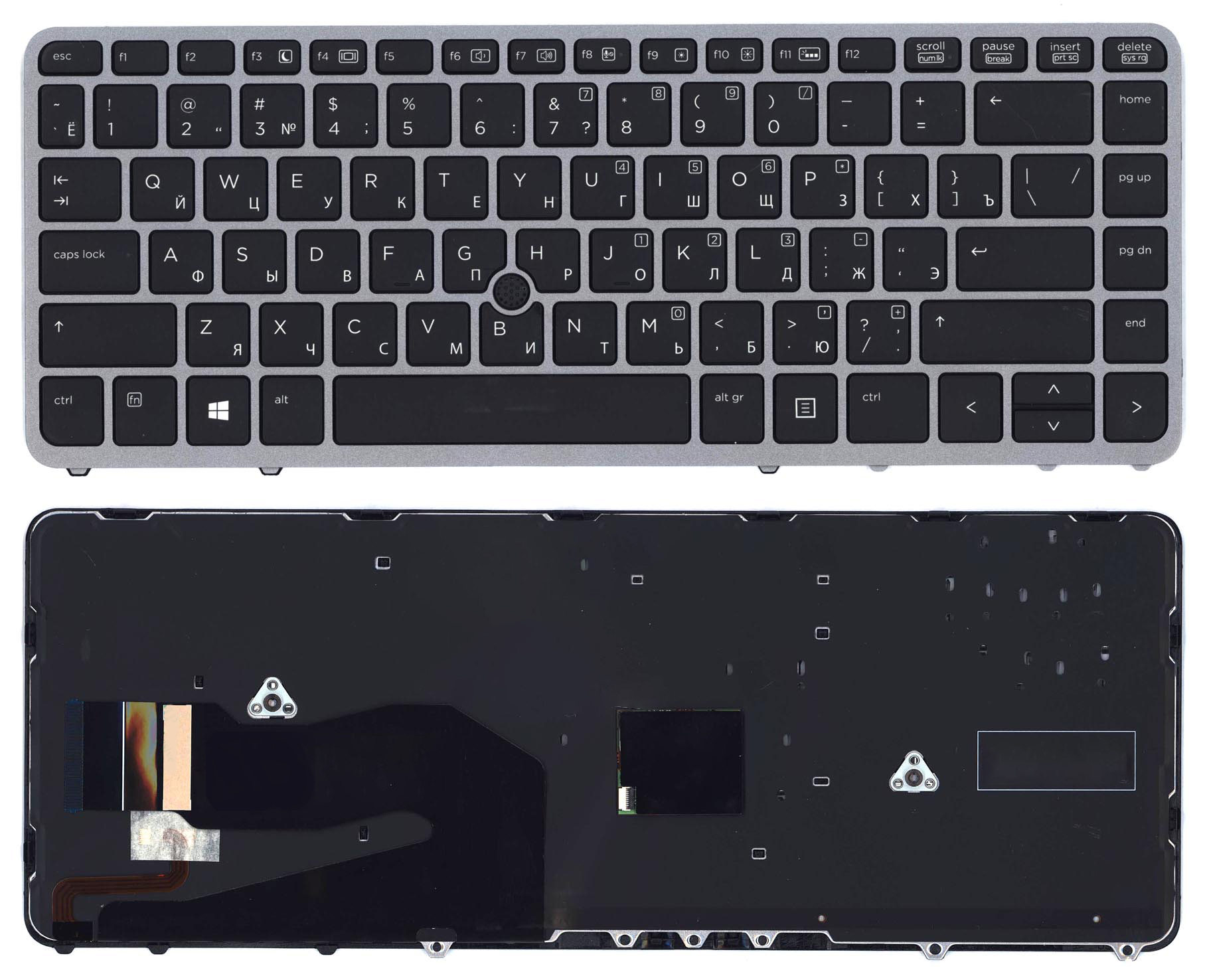 Клавиатура для ноутбука HP EliteBook 840 G1 черная c серой рамкой с указателем