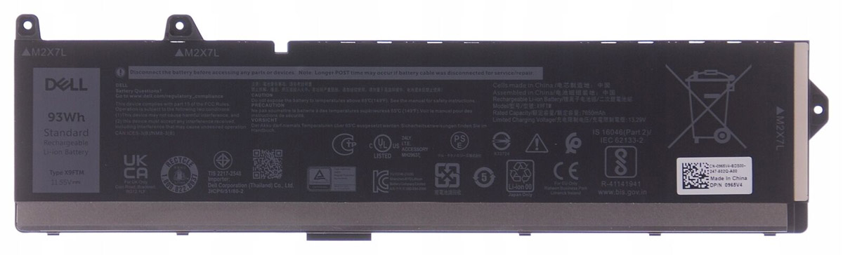 Аккумуляторная батарея для ноутбука Dell Precision 7770 (X9FTM) 11.55V 93Wh