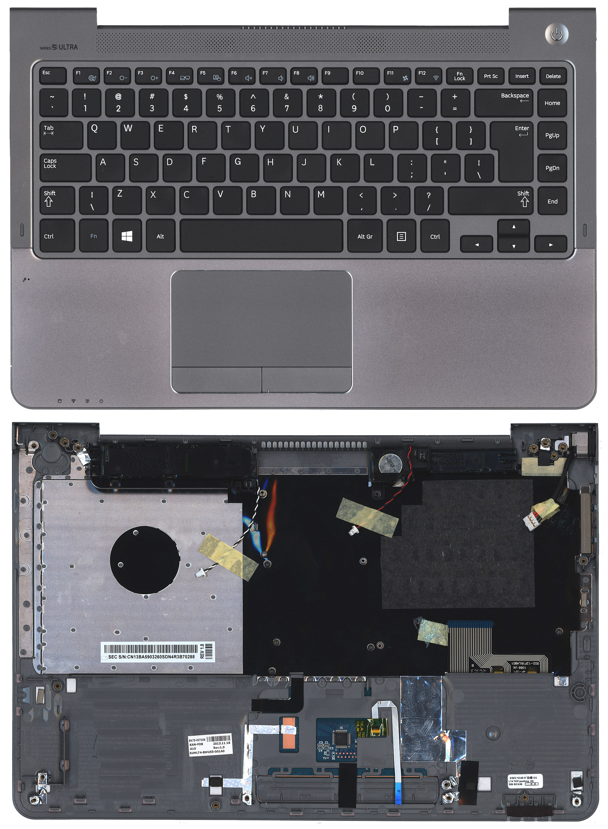 Топкейс для Samsung 535U4C NP535U4C 535U4C-S02 серый (анг. раскладка)