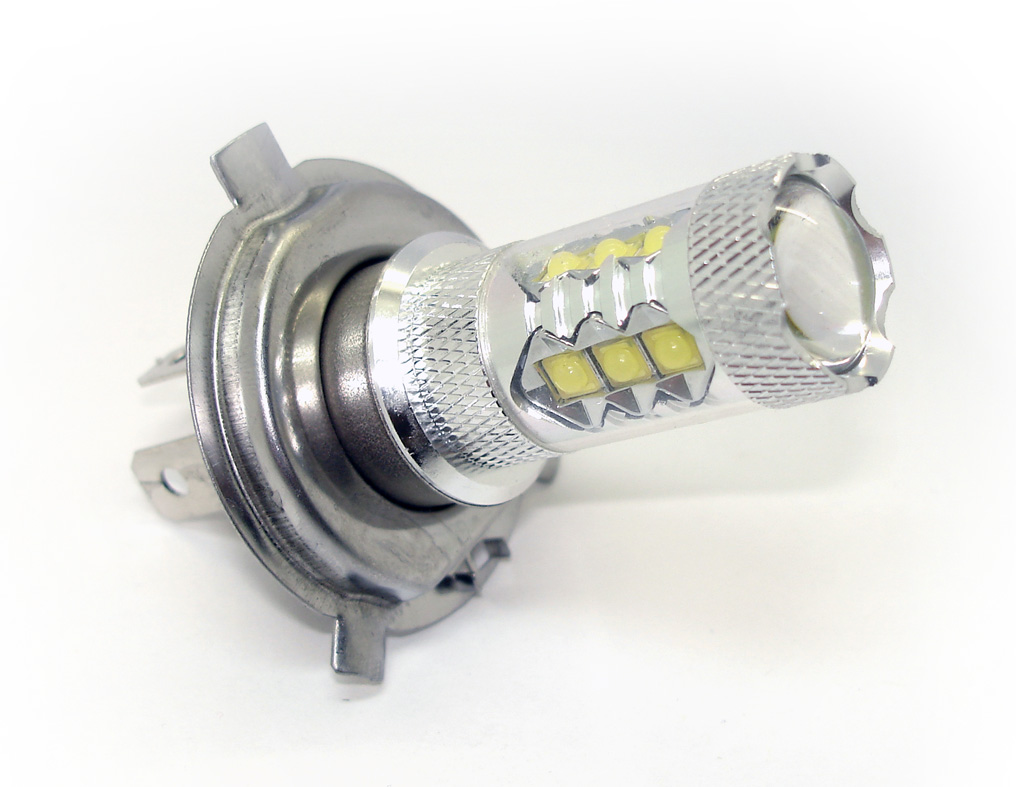 Светодиодная автолампа H4 - Cree 16Led + Линза white (1шт.) 80W