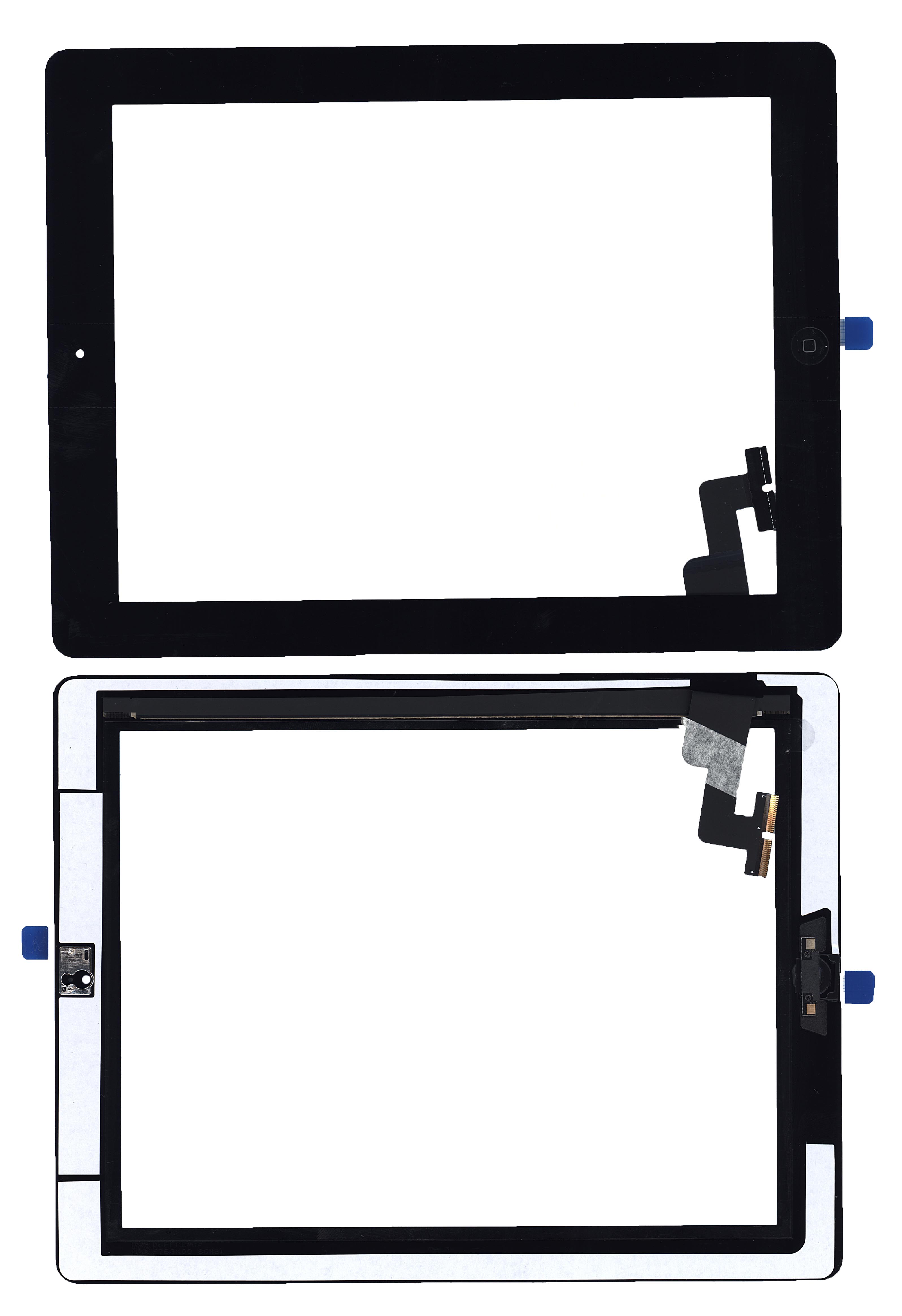Сенсорное стекло (тачскрин) для iPad 2 (A1395, A1396, A1397) черное с кнопкой